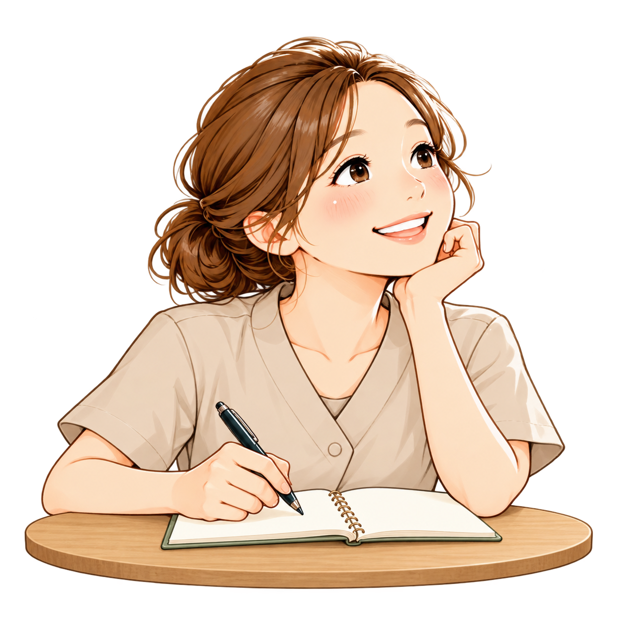 ノートとペンを手に、自分に合うサロンを思い描く女性のアイコン